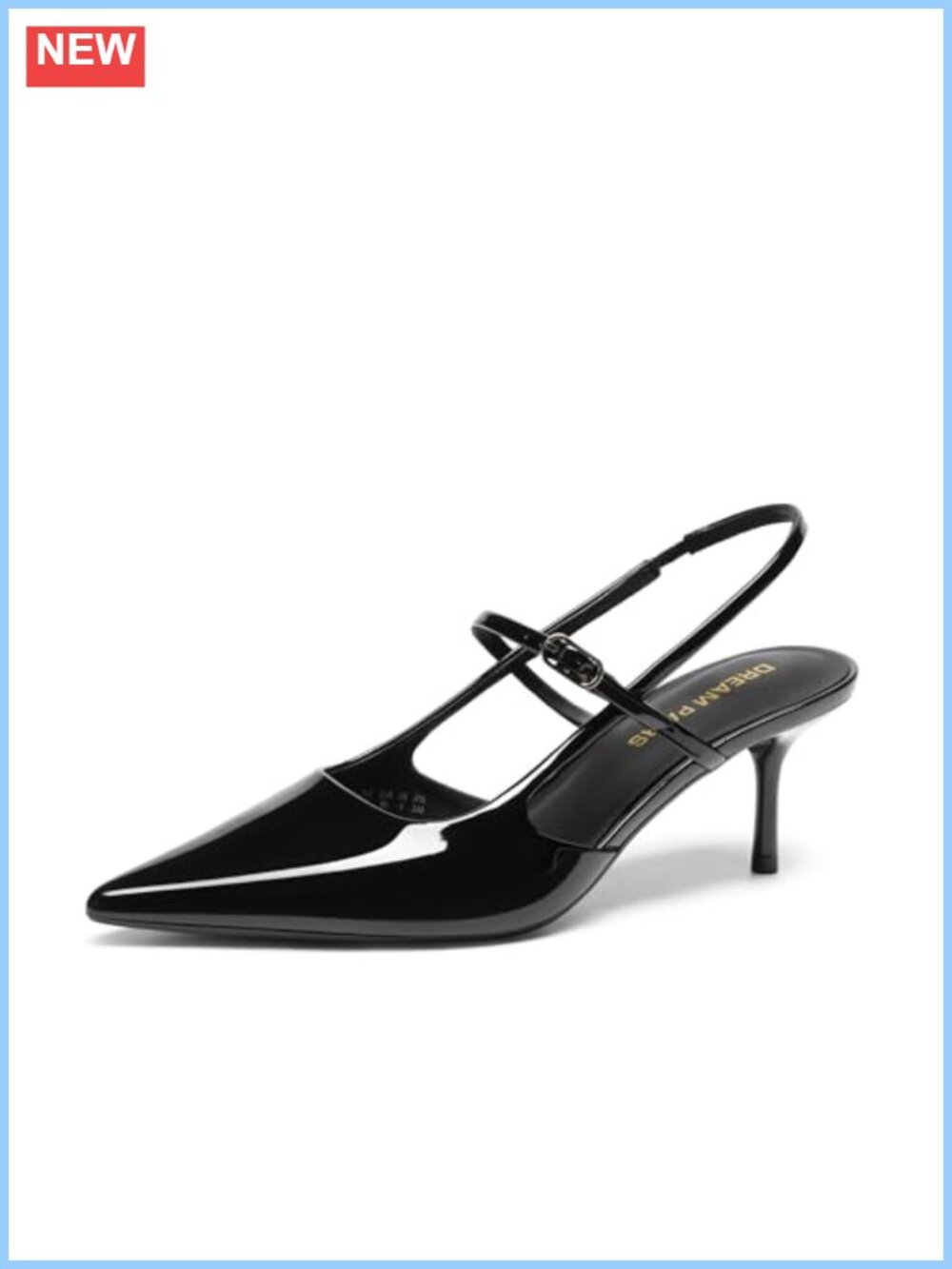 Women's Pointed Toe Slingback Kitten Heels with Faux Leather, Adjustable Strap